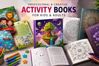 activity book kid, coloring books for kids, aduits activity book illustration