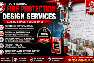 design fire sprinkler system, fire alarm, fire protection and evacuation plans