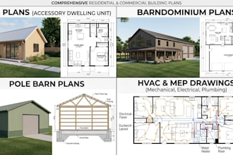 do adu plans, barndominium plans, pole barn plans, hvac and mep drawings