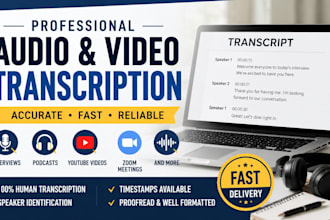 transcribe audio, interviews podcasts, youtube videos and zoom transcription