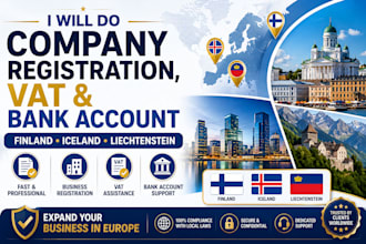 do company registration, vat, bank account in finland, iceland, liechtenstein