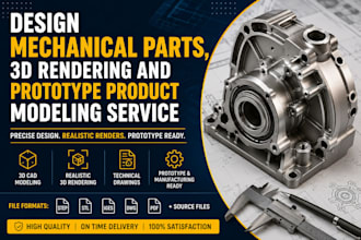 design mechanical parts, 3d rendering and prototype product modeling service