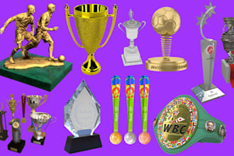 design custom award, medals trophy, badge 3d models, for production with stl cad