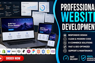 develop a responsive website using wordpress, shopify, webflow or wix fast