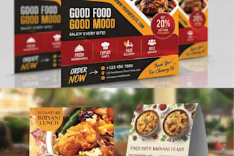 design a luxury restaurant menu, digital menu board, and food flyer