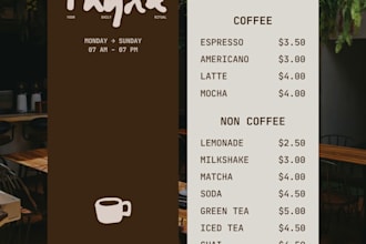 design a modern menu for your restaurant or cafe