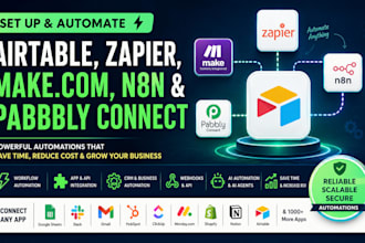 set up airtable zapier make com, n8n and pabbly connect automations