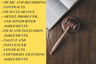 draft entertainment law contracts for music, film, copyright,trademark,licensing
