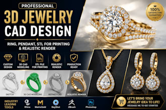 l create 3d jewelry cad design, ring, pendant, stl for printing and render