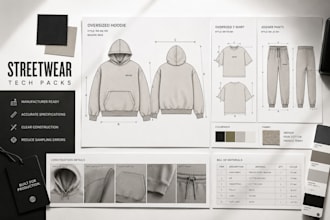 create manufacturer ready streetwear tech packs for clothing brands