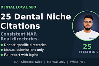 build 25 dental niche citations with consistent nap for dentists