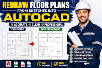 redraw floor plans from sketches into autocad