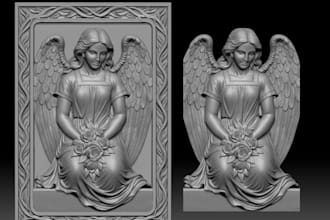 realistic 3d figures,angelic statue sculpt,mythological print,3d bas relief,icon