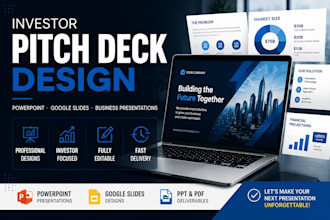 investor pitch deck and powerpoint presentation design or business slides