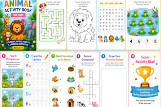 design kids activity books and puzzle, crossword, coloring books for amazon KDP