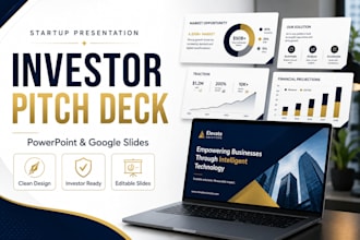 investor pitch deck design or powerpoint and startup presentation slides
