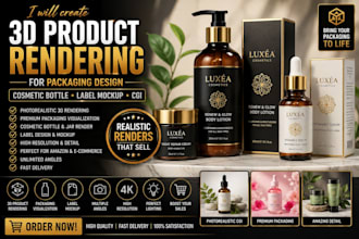 do 3d product rendering for packaging design cosmetic bottle label mockup cgi