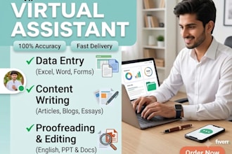 be your virtual assistant for excel data entry proofreading or content writing