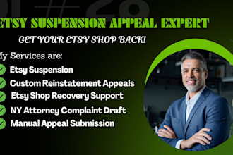prepare etsy suspension, esty reinstatement appeal and ny attorney complaint