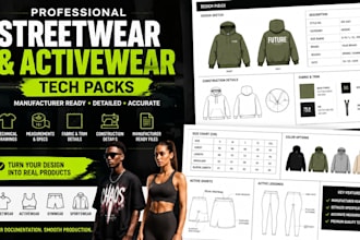 create streetwear and activewear tech packs for fashion brands