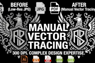 manually vector trace, redraw logo to ai, eps, svg