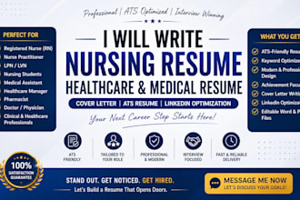 write ats nursing resume, healthcare resume, medical CV and cover letter