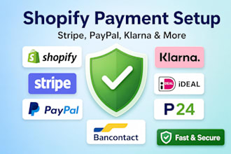 set up shopify payments, stripe, paypal, klarna, ideal, p24, bancontact gateway