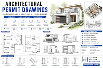 draw floor plan, house plans blueprints and permit drawings 3d render in autocad