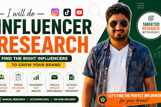 do influencer research and find instagram tiktok  youtube influencers
