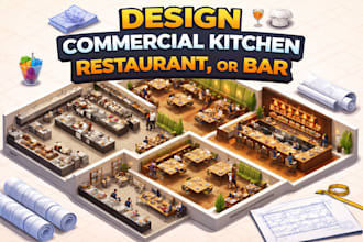 design commercial kitchen, restaurant, or bar 3d layout plan