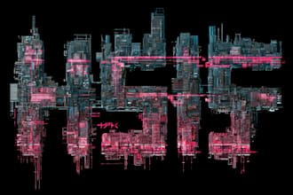 do futuristic cyberpunk mecha typography wordmark logo