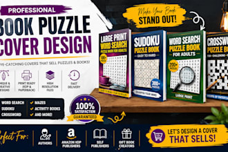 design professional puzzle book cover, word search, sudoku, activity book cover