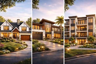 create realistic 3d exterior rendering for house or building