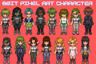 create 8bit 16bit pixel art character sprite sheet animation rpg 2d game assets