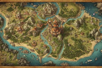 illustrate a gorgeous game fantasy dnd map