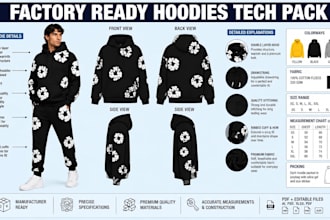 design oversized hoodie tech packs graphic tee and cargo pants for manufacturing