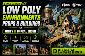design low poly environments props and buildings for unity and unreal