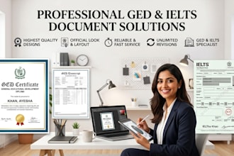 design a professional ged certificate or transcript, create ielts certificate
