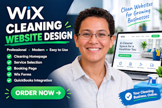 do wix cleaning website, booking page, wix forms,  cleaning homepage, quickbooks