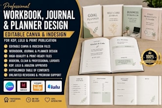 design esitable canva indesign workbook, journal planner logbook for kdp lulu