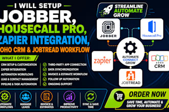set up jobber, housecall pro, zoho CRM, zapier and jobtread