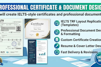 create ielts certificate and make document, replicate document