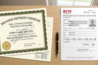design a professional ged certificate or transcript, ielts certificate