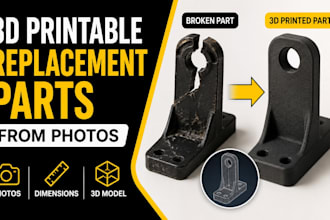 design 3d printable replacement parts from photos, dimensions or sample 3d parts