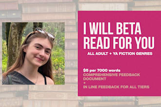 beta read your manuscript for any adult or ya fiction genre