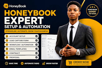 setup honeybook CRM workflow automation, forms, contracts, proposals, onboarding