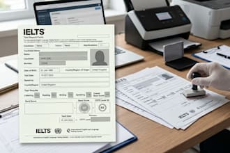 create ielts certificate and make document, replicate document