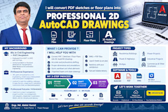 convert PDF sketches or floor plans into professional 2d autocad drawings