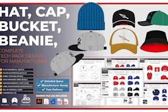 design cap, hat, beanie and headwear with tech packs