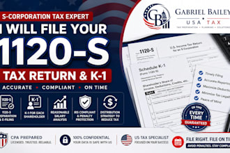 file your s corp 1120s tax return, k 1 shareholder, and us business tax filing